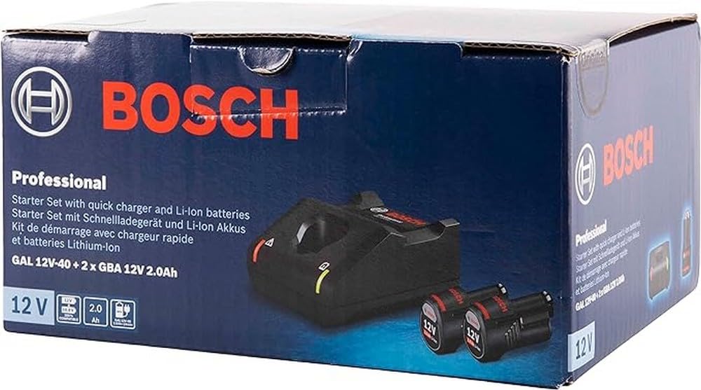 Bosch Professional 12V System Battery Set (2x2.0Ah batteria + caricatore GAL 12V-40 C132, in scatola)