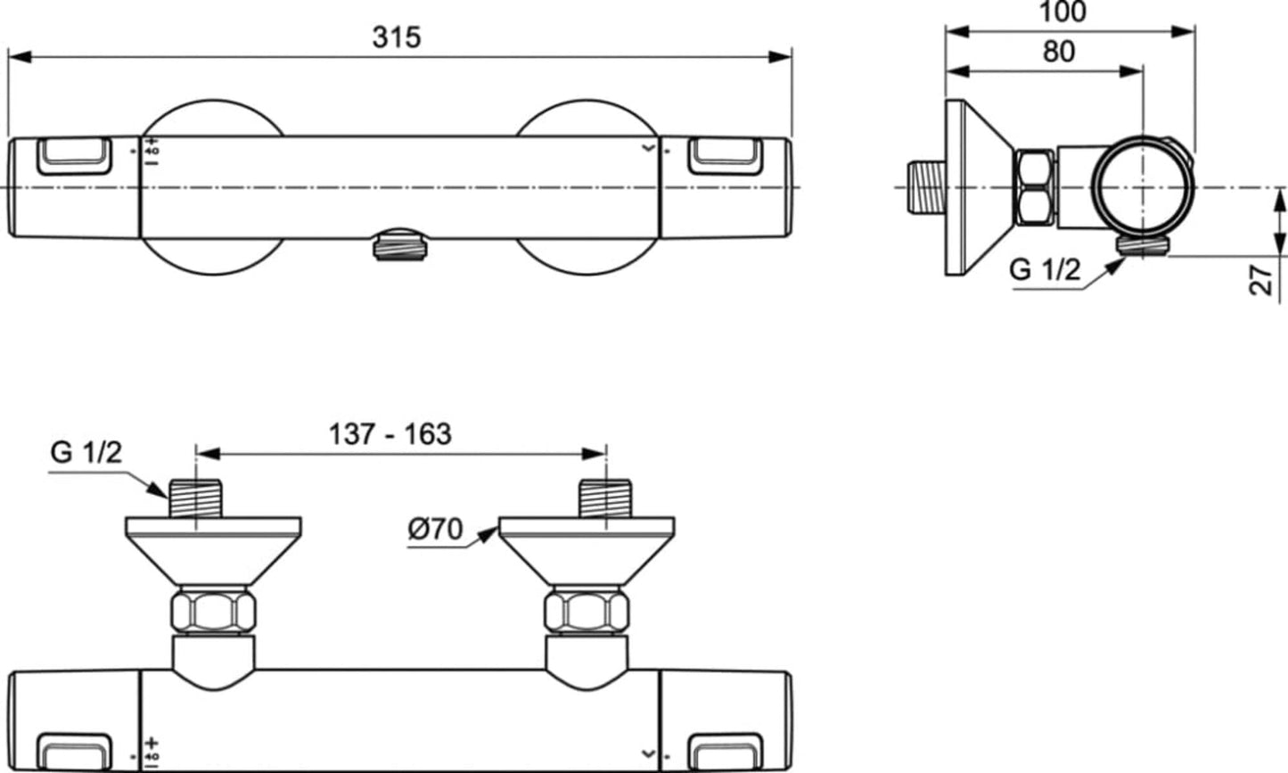 Ideal Standard A7201AA Ceratherm t25 Miscelatore termostatico esterno per doccia, cromo