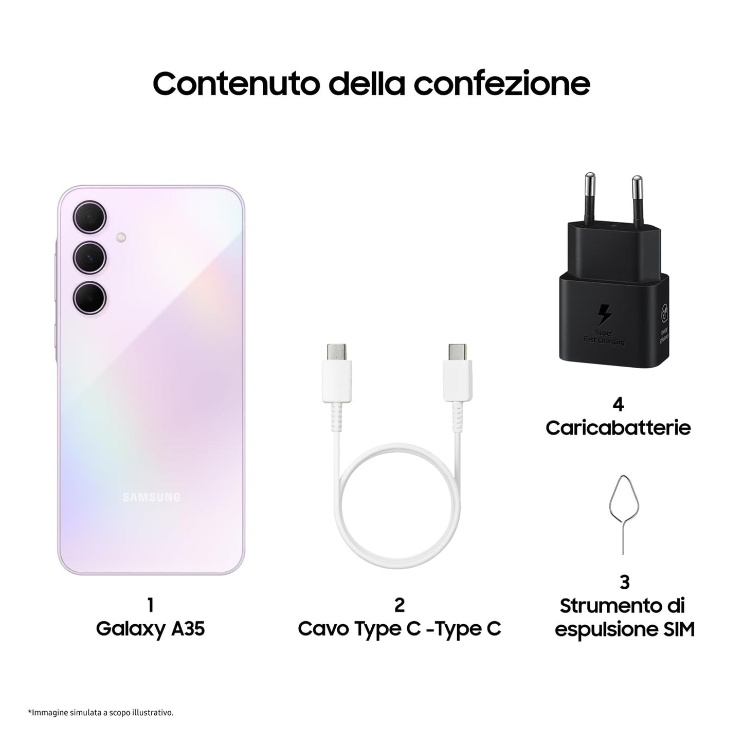 Samsung Galaxy A35 5G, Caricatore incluso, Smartphone Android 14, Display FHD+ Super AMOLED 6.6”, 6GB RAM e 128GB di memoria interna espandibile, Batteria 5.000 mAh, Awesome Lilac [Versione Italiana]