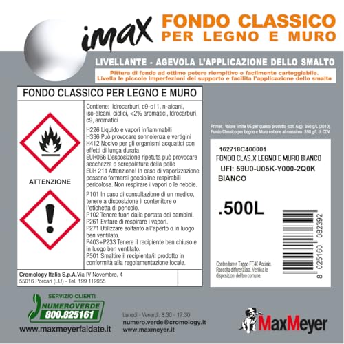 MAXMEYER Fondo a solvente per interni ed esterni Legno e Muro BIANCO 0,5 L