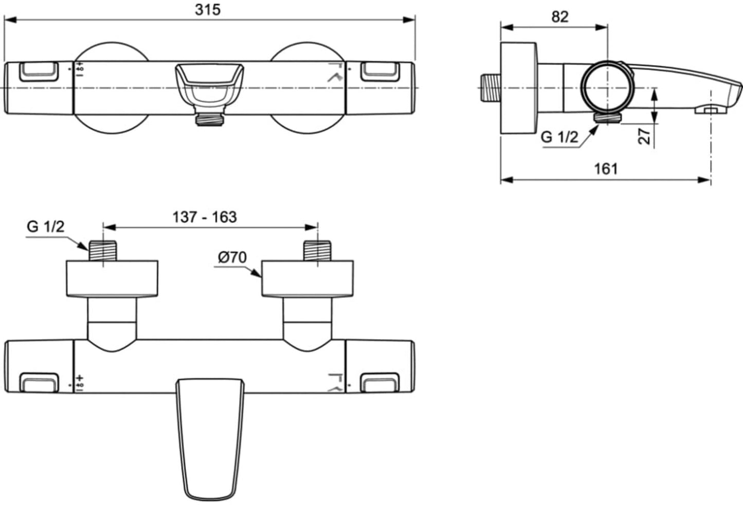 Ideal Standard - Ceratherm T25 Miscelatore termostatico esterno per vasca/doccia - Nero Seta