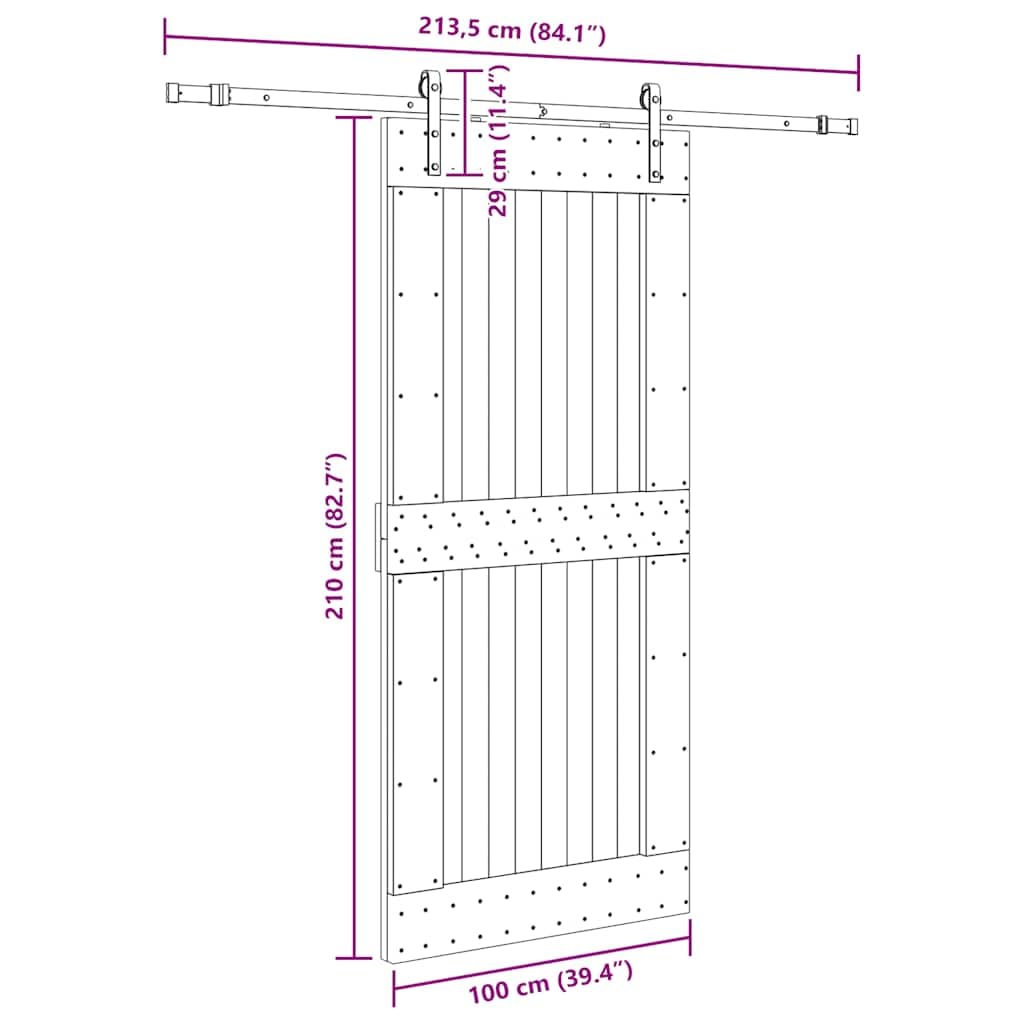 vidaXL Porta Scorrevole con Set Hardware 100x210cm Legno Massello Pino