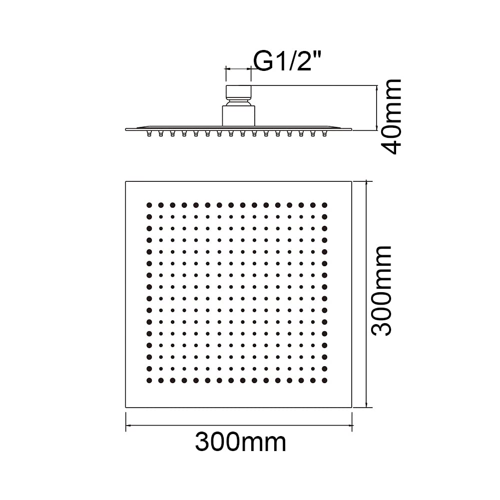 GRIFEMA, Soffione Doccia a Pioggia,Doccia Fisso Grande Quadrato, 30 x 30 cm, Acciaio, Cromo