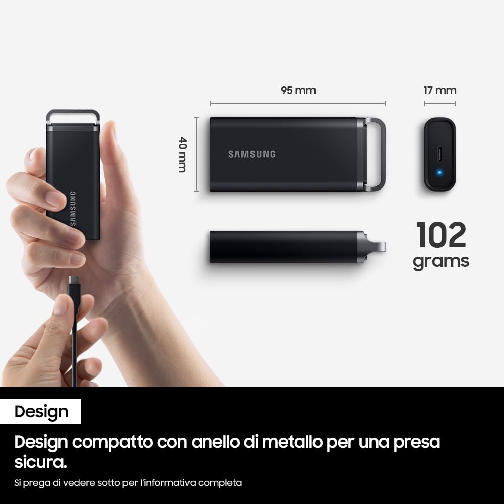 Samsung Memorie T5 EVO MU-PH4T0S SSD Esterno Portatile da 4TB, USB 3.2 Gen 1, 5 Gbps, Nero