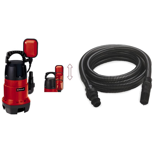 Einhell GC-DP 7835 Pompa acque scure (780 W, portata max 15700 L/h, prevalenza 8 m, immersione max 7 m) & 4173635 = Tubo Aspirazione Rinforzato Per Pompe, Nero, Lunghezza 4 metri