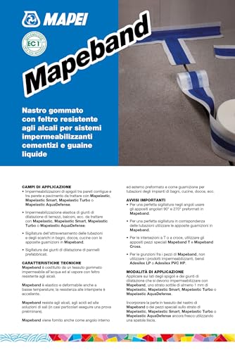 MAPEBAND Nastro in gomma con feltro resistente all'alcool per sistemi di impermeabilizzazione