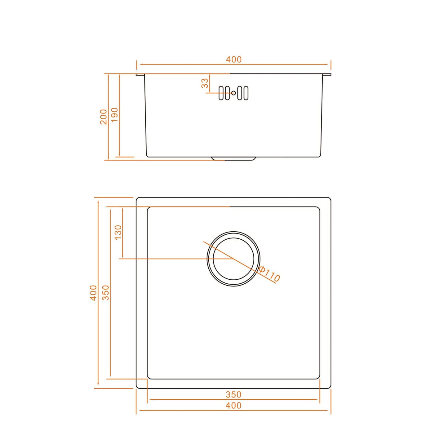 Ibergrif M84040 Lavello Cucina 40 x 40 cm, Lavello sottopiano con filtro di scarico, Acciaio inossidabile