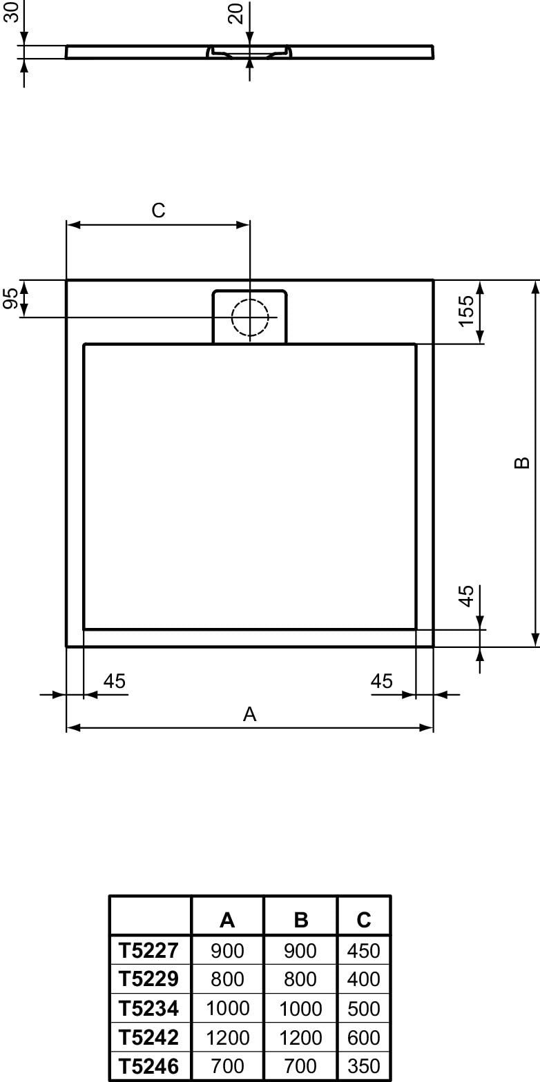 Ideal Standard - Ultra Flat S i.life, Piatto doccia quadrato 100x100 in resina, Piletta di scarico nascosta, Finitura opaca effetto pietra, Nero