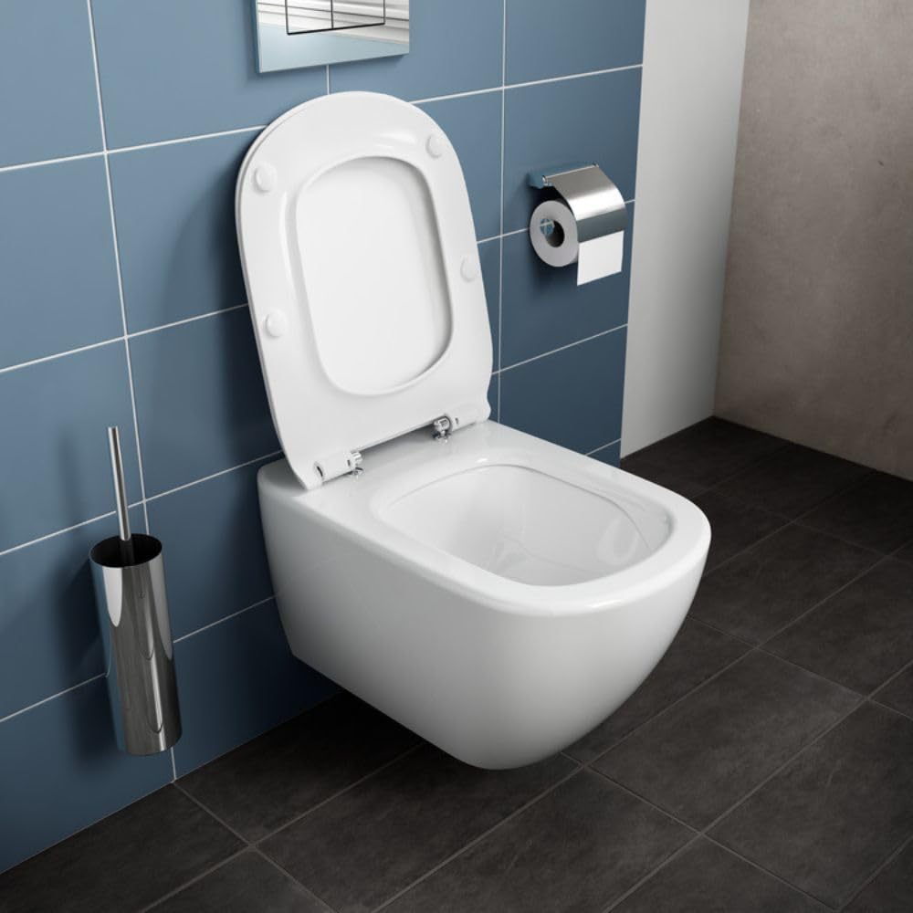 Ideal Standard - Tesi, WC sospeso Aquablade con fissaggi nascosti, Copriwater sottile con chiusura rallentata, Bianco