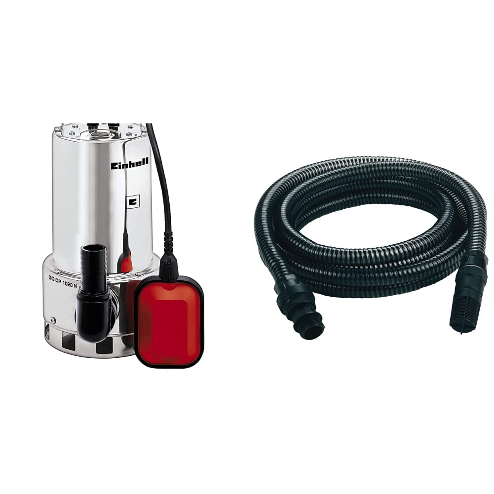 Einhell Gc-Dp 1020 N Pompa Acque Scure, Argento & 4173635 = Tubo Aspirazione Rinforzato Per Pompe, Nero, Lunghezza 4 metri