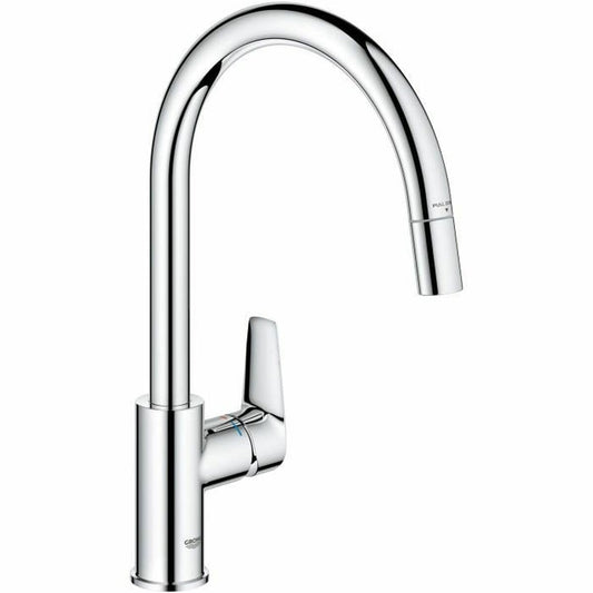 GROHE Start Edge - Rubinetto da cucina con beccuccio alto rimovibile, forma C, girevole a 360°, installazione QuickFix, limitatore di flusso ecologico), cromato, 30550000