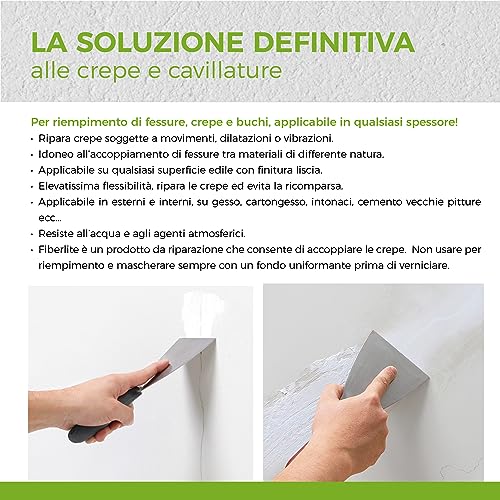 Aguaplast Fiberlite, stucco pronto all'uso per crepre dinamiche, cavillature e piccole crepe finitura liscia, 750ml