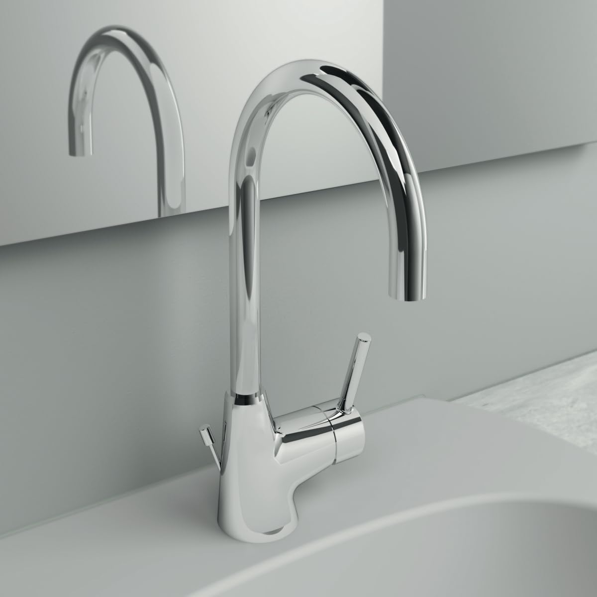 Ideal Standard - Ceraline, Miscelatore monocomando con bocca alta tubolare orientabile 360°, Cromato