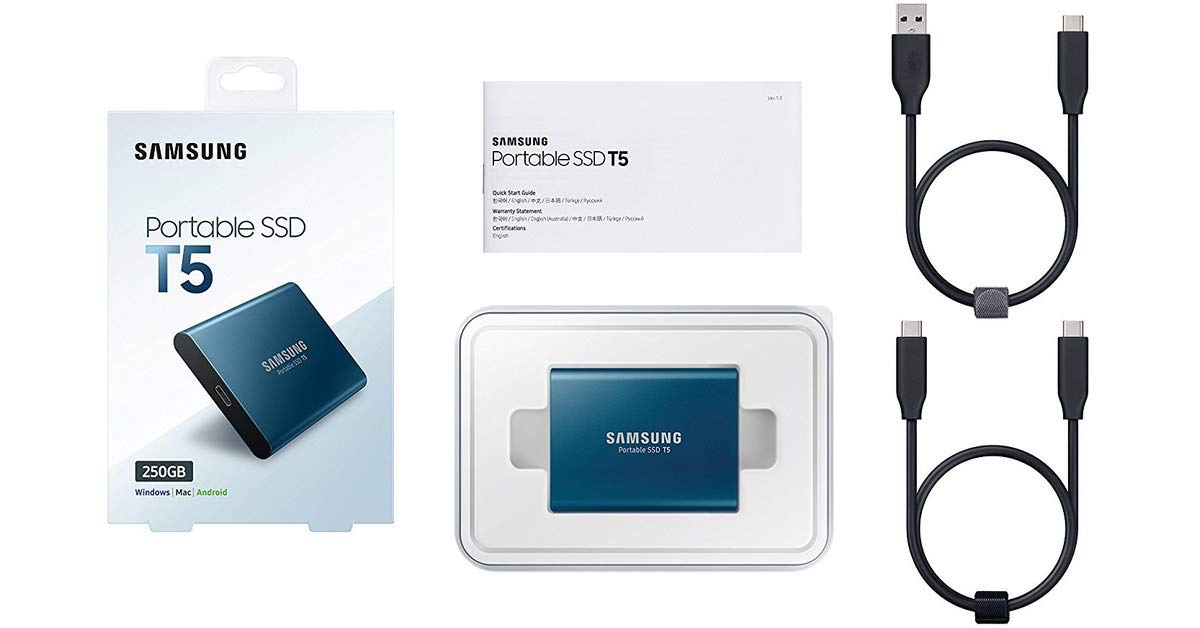 Samsung T5 500 GB USB 3.1 Gen 2 (10 Gbps, Type-C) External Solid State Drive (Portable SSD) Alluring Blue (MU-PA500B)