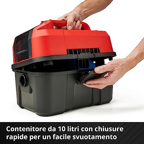 Einhell TE-VC 18/10 Li-Solo Aspirasolidi e liquidi Power X-Change (Vano 10 L, depressione 90 mbar, tubo fles. 2 m, accessoriato, senza batteria e caricabatteria)