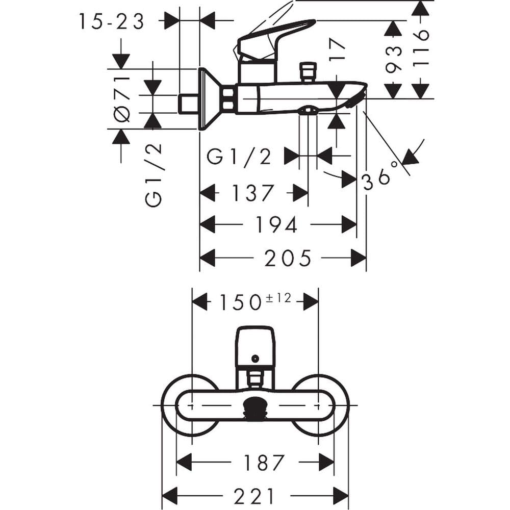 hansgrohe Logis - Rubinetto per vasca da bagno esterno per 2 utenze, Miscelatore monocomando per vasca, cromo, 71400000