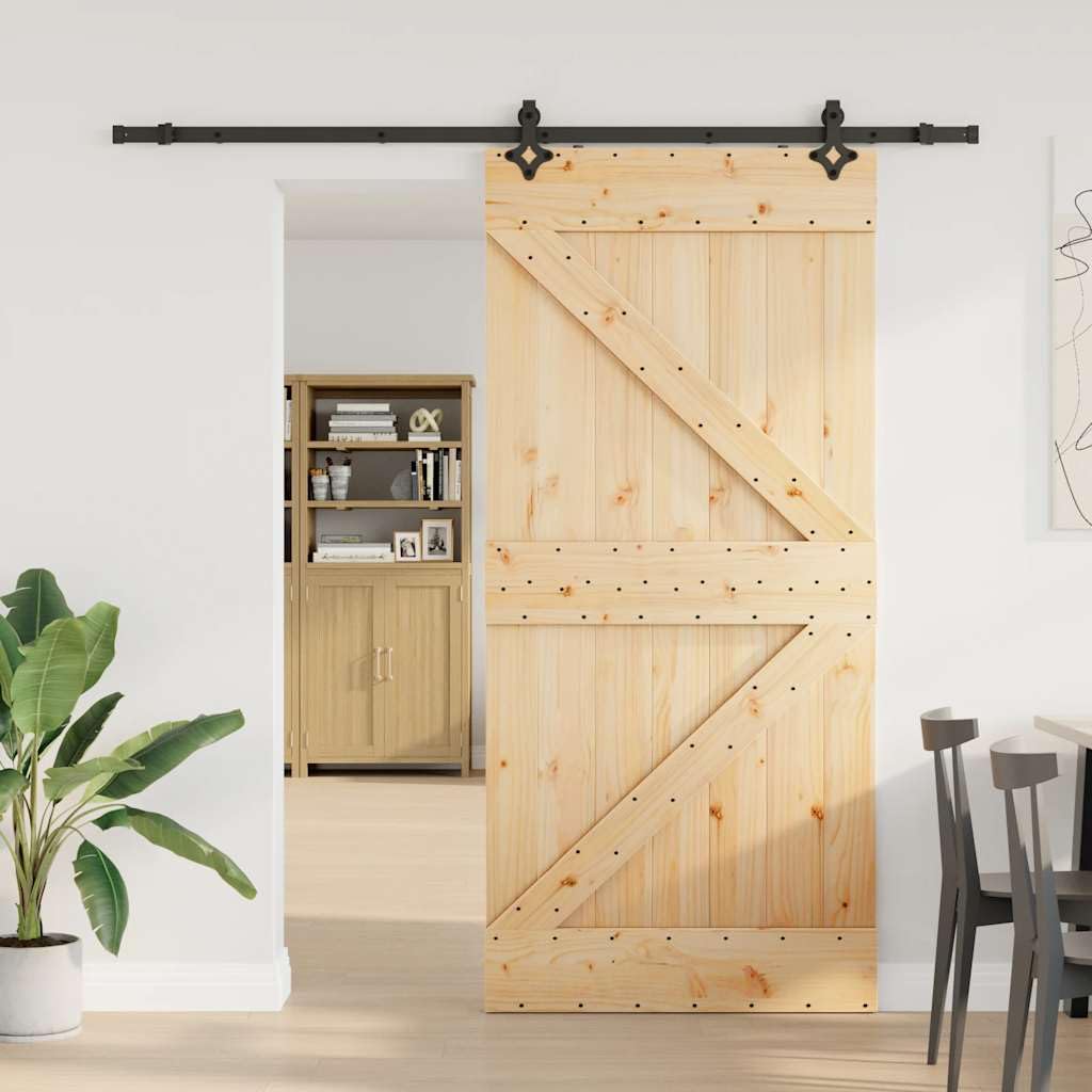 vidaXL Porta Scorrevole con Set Hardware 100x210cm Legno Massello Pino