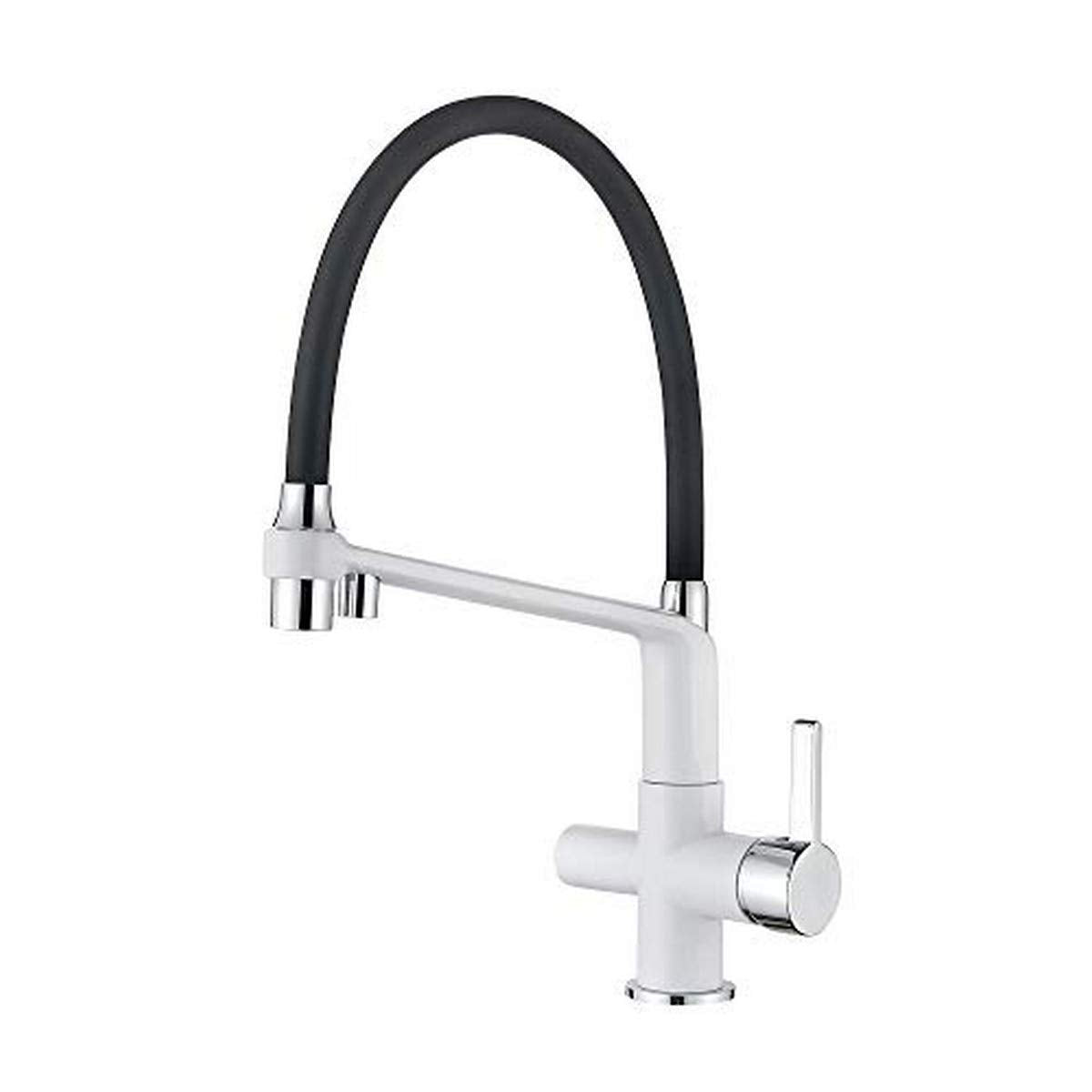 Ibergrif M22127W-2 - Rubinetto da Cucina con Doccetta, Miscelatore lavello 3 Vie per Purificatore Filtro Acqua, Bianco-Nero