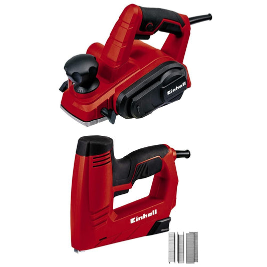 Einhell Tc-Pl 750 Pialletto Elettrico (Tensione 220-240 V, Potenza 750 W, Giri Min. 17000, Largh. Pialla 82 Mm, Profondità Asportazione 2 Mm, Rosso & TC-EN 20 E Graffettatrice elettrica