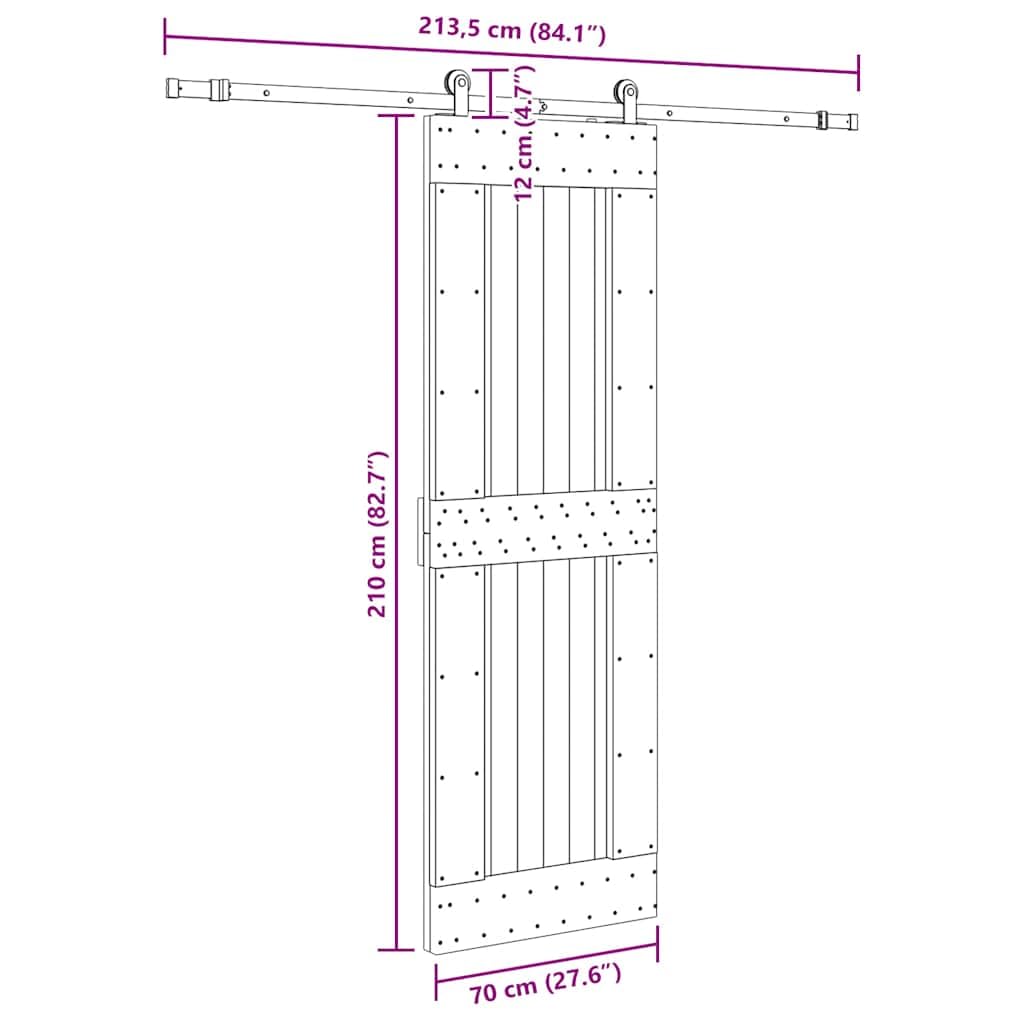 vidaXL Porta Scorrevole con Set Hardware 70x210 cm Legno Massello Pino