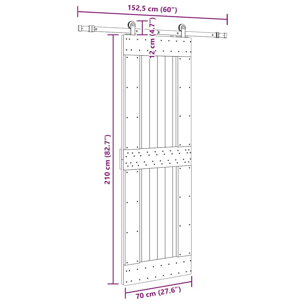 vidaXL Porta Scorrevole con Set Hardware 70x210 cm Legno Massello Pino