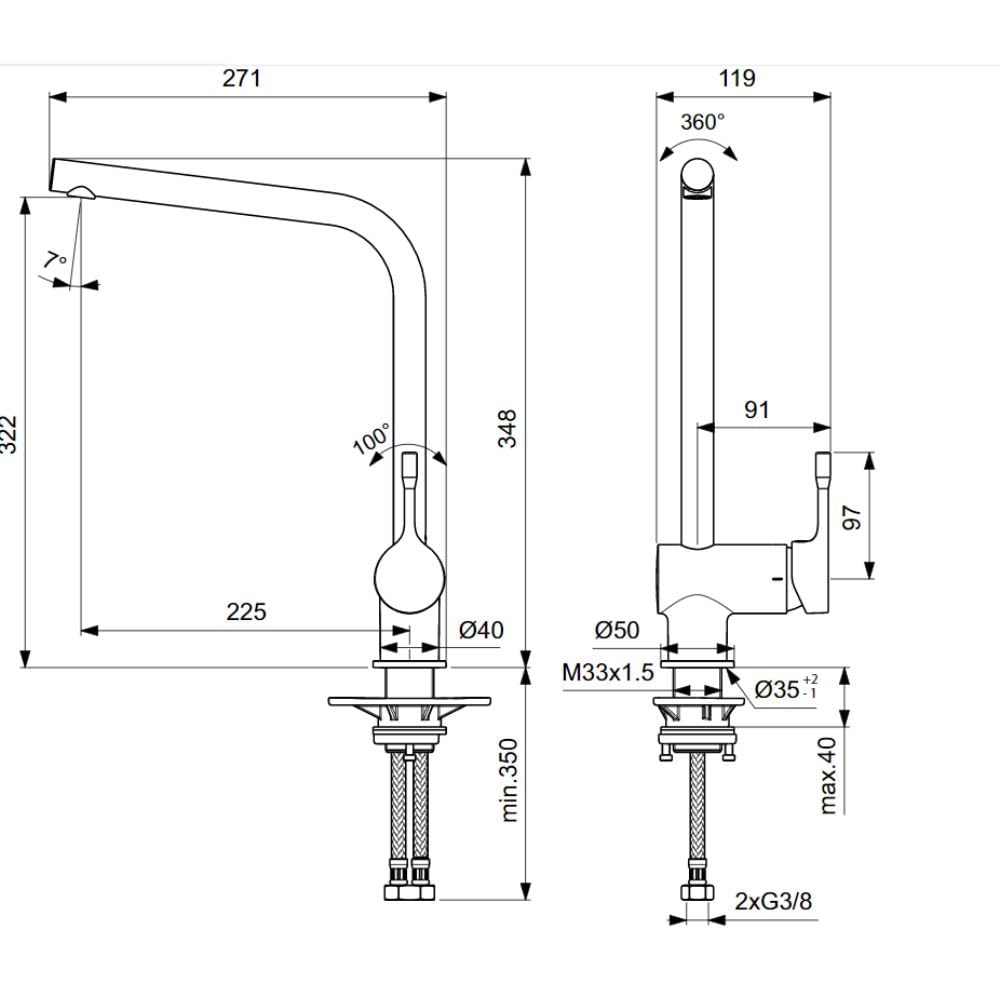 Ideal Standard BC174AA Ceralook Miscelatore da appoggio su lavello, a bocca alta orientabile, cromato