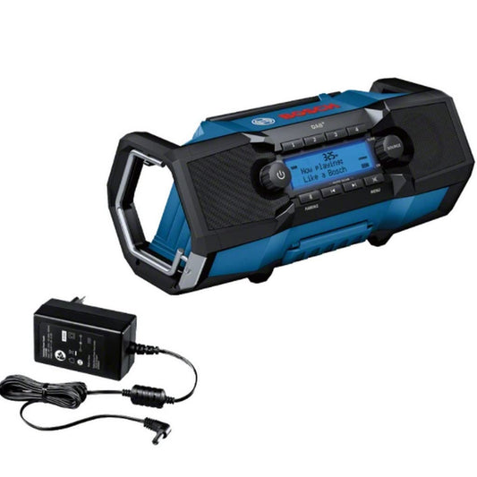 Bosch Professional 18V System Radio da cantiere a batteria GPB 18V-2 SC (ricezione tramite DAB+, Bluetooth, FM e AUX, incl. alimentatore, cavo AUX, batteria a bottone al litio 3V)