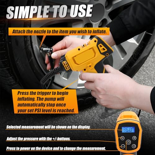 Compressore a batteria per Dewalt 21 V, 160 PSI pompa ad aria elettrica, indicatore di pressione digitale a LED, funzione di spegnimento automatico, ideale per biciclette/auto o palla (per batteria