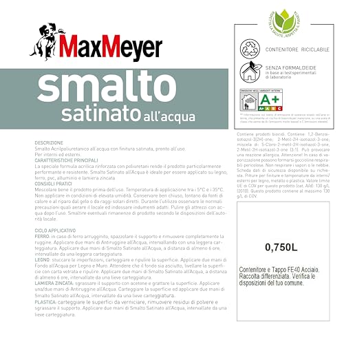 Maxmeyer Smalto All'Acqua Poliuretanico Satinato Tortora 0,75 L