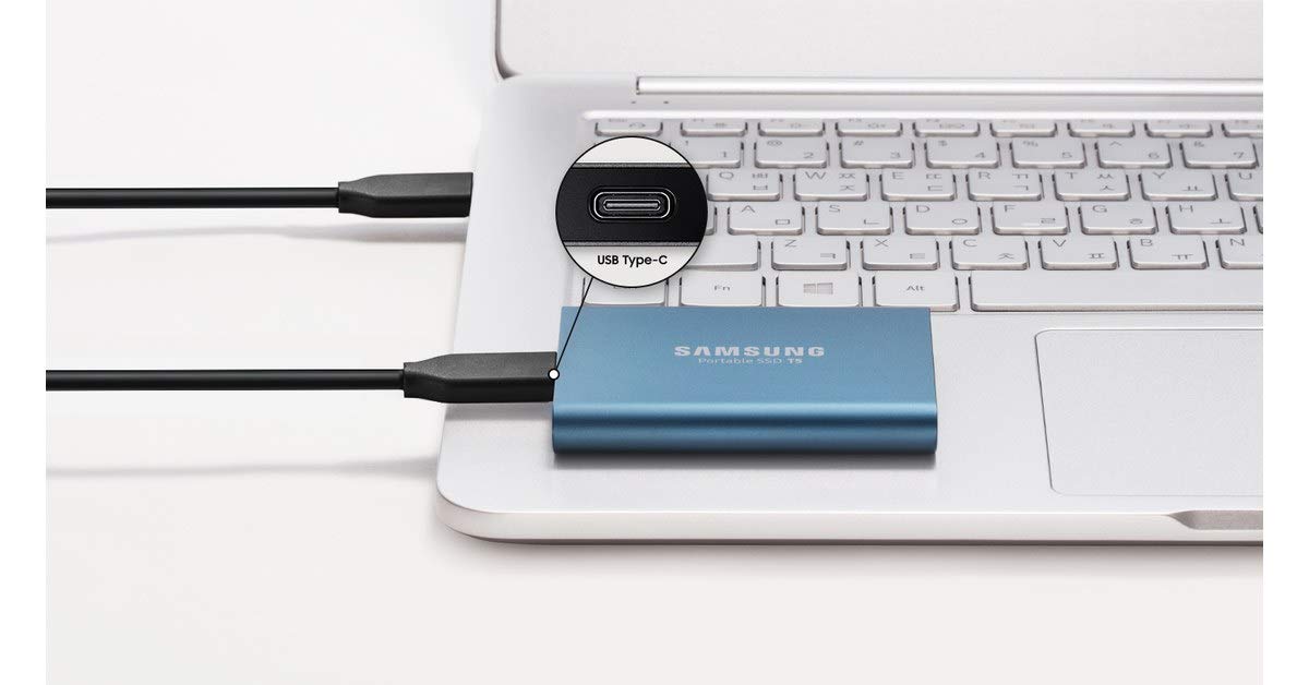 Samsung T5 500 GB USB 3.1 Gen 2 (10 Gbps, Type-C) External Solid State Drive (Portable SSD) Alluring Blue (MU-PA500B)