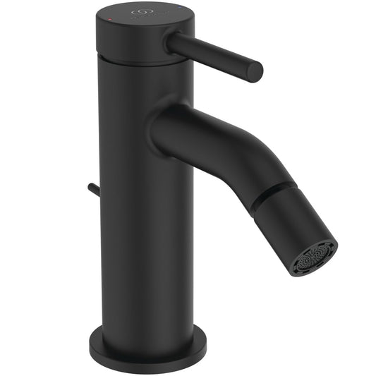 Ideal Standard - Ceraline, Miscelatore monocomando bidet, Rubinetto bidet con cartuccia FirmaFlow, Con asta di comando e piletta, Easyfix, Nero seta