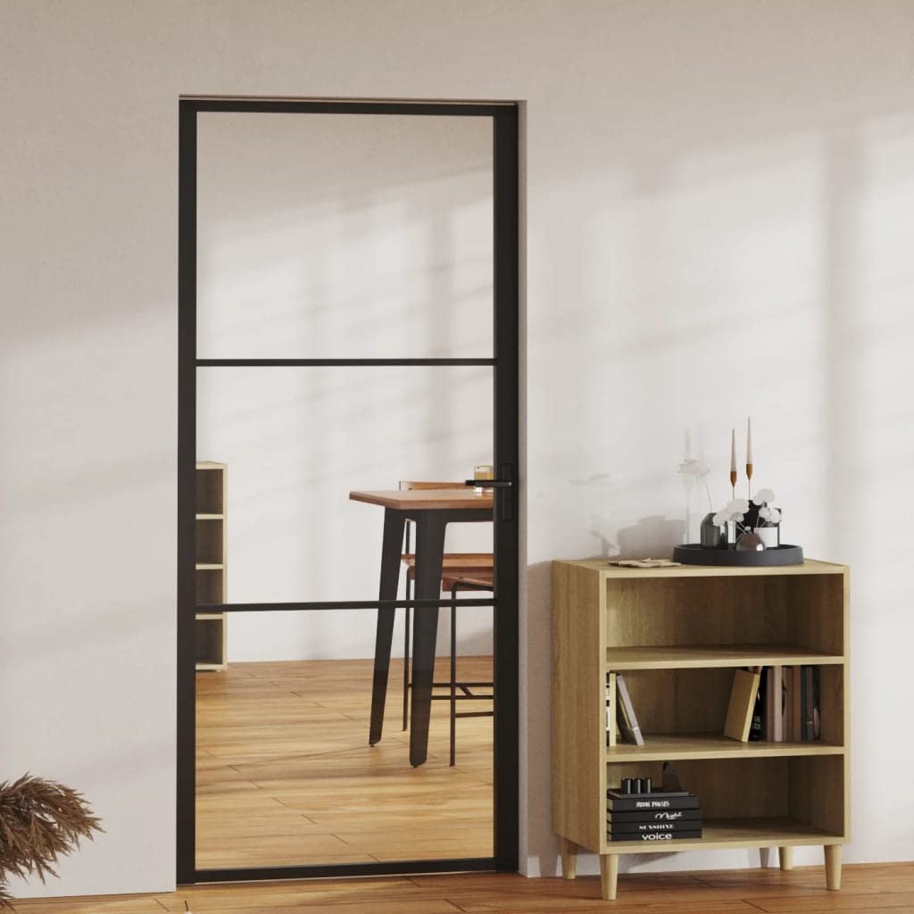 vidaXL Porta da Interno ESG Vetro e Alluminio 93x201,5 cm Nera