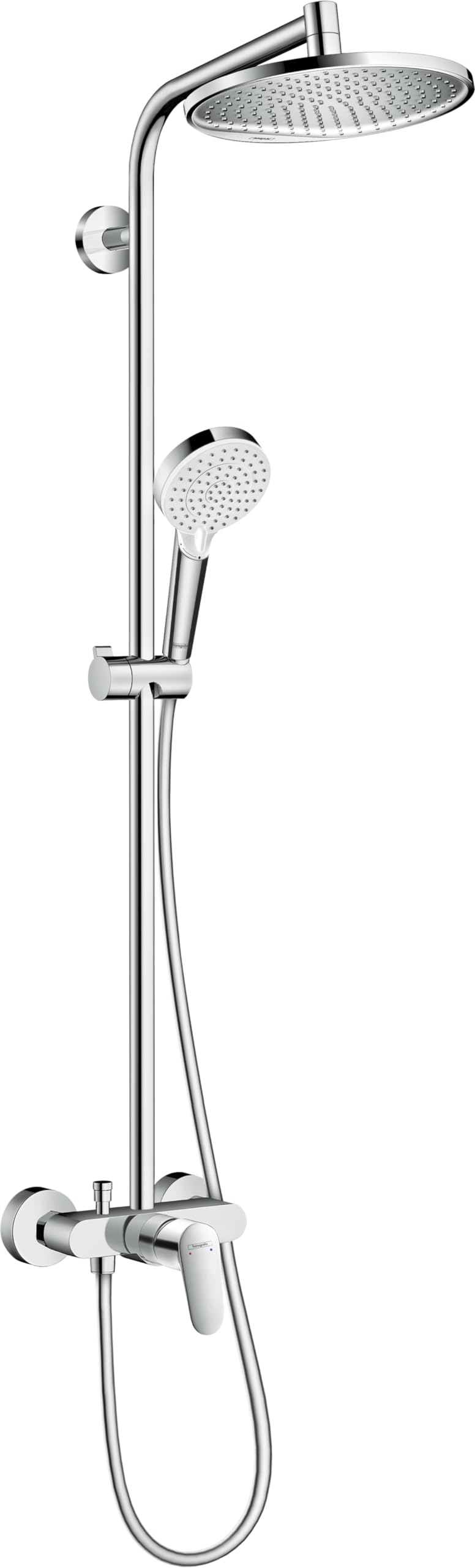 hansgrohe Crometta S - Colonna doccia con miscelatore monocomando, Sistema doccia (⌀ 240 mm) con rubinetto, doccetta (2 getti), tubo, asta e soffione doccia tondo, cromo, 27269000