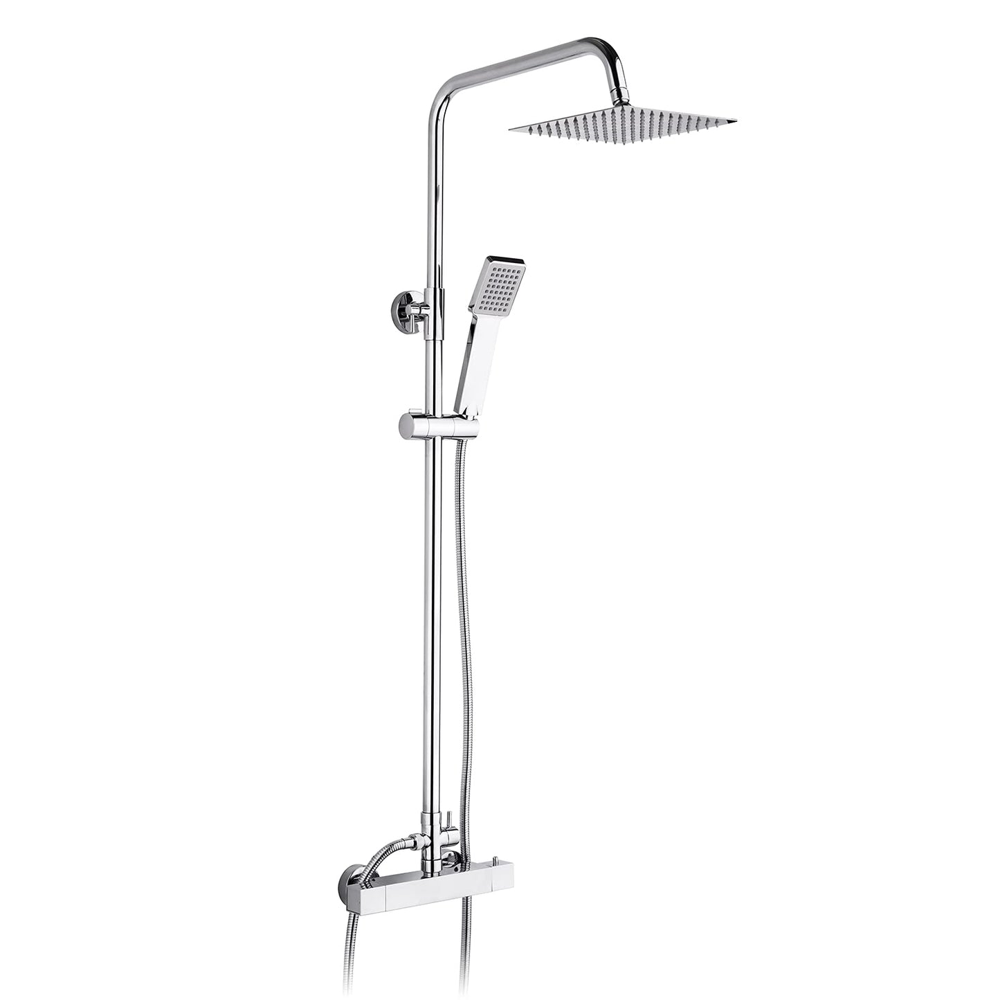 Ibergrif M21807 - Colonna doccia quadrata in ottone con metallo e plastica, con rubinetto termostatico, argento