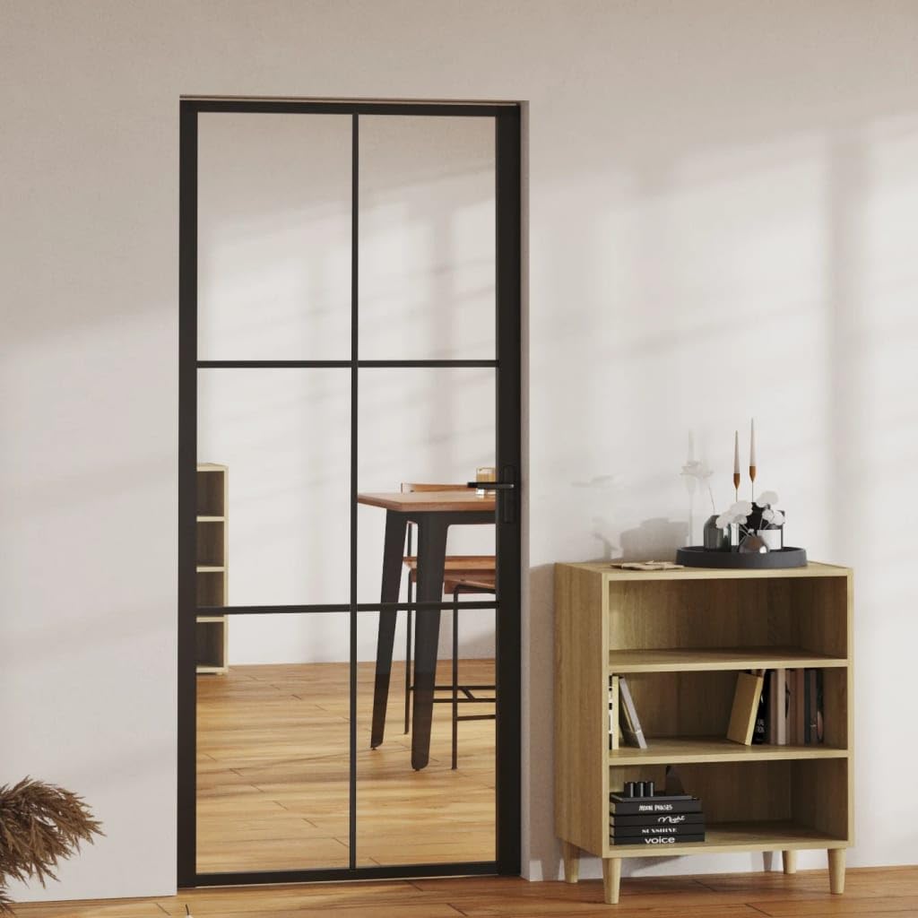 vidaXL Porta da Interno ESG Vetro e Alluminio 93x201,5 cm Nera