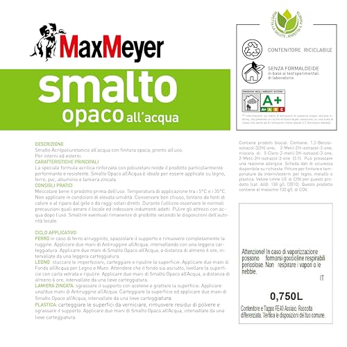 Maxmeyer Smalto All'Acqua Poliuretanico Opaco Bianco 0,75 L