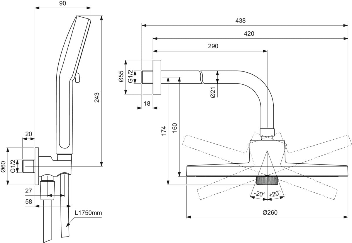 Ideal Standard - Idealrain ALU+, Minikit accessori doccia, Set tondo per doccia, Nero seta