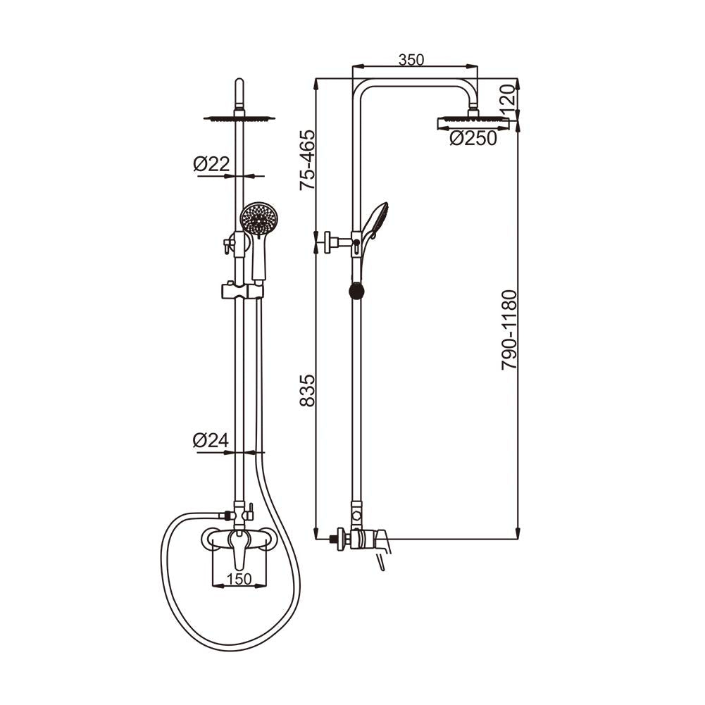 Ibergrif M17057 - Sistema Columna de Ducha Latón, Plata, 85 x 40 x 9 cm