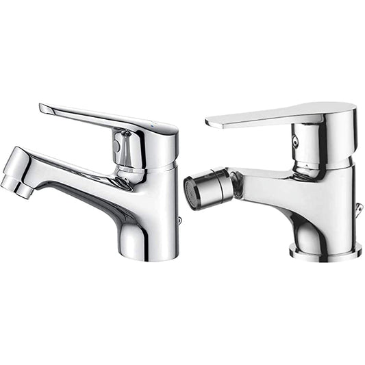 Ibergrif Miscelatore Monocomando Bagno con Flessibili Acqua Calda Fredda 3/8 Pollici da 40 cm & M15057 Star, Miscelatore Bidet Bagno Monocomando, Bidè per Lavabo, Cromo, Argento