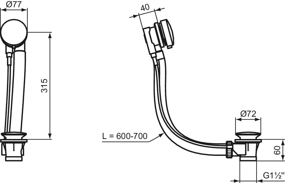 Ideal Standard T603767 Colonna di Scarico per Vasca, Cromo