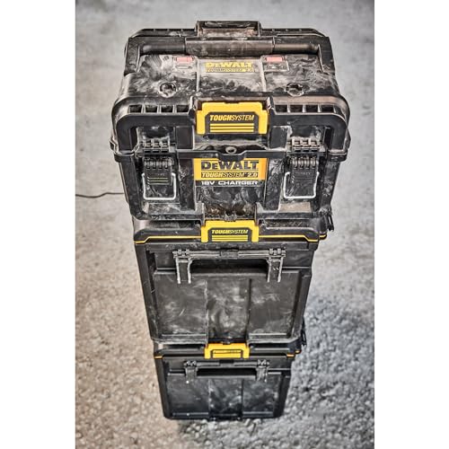 Dewalt Dwst83471-Qw 1/2 Tough System 2.0, Doppio Caricabatteria 4A con Carica Simultanea per Batteria Xr 18V, Flexvolt, Ventola Interna per Dissipazione Calore Quando Chiusa