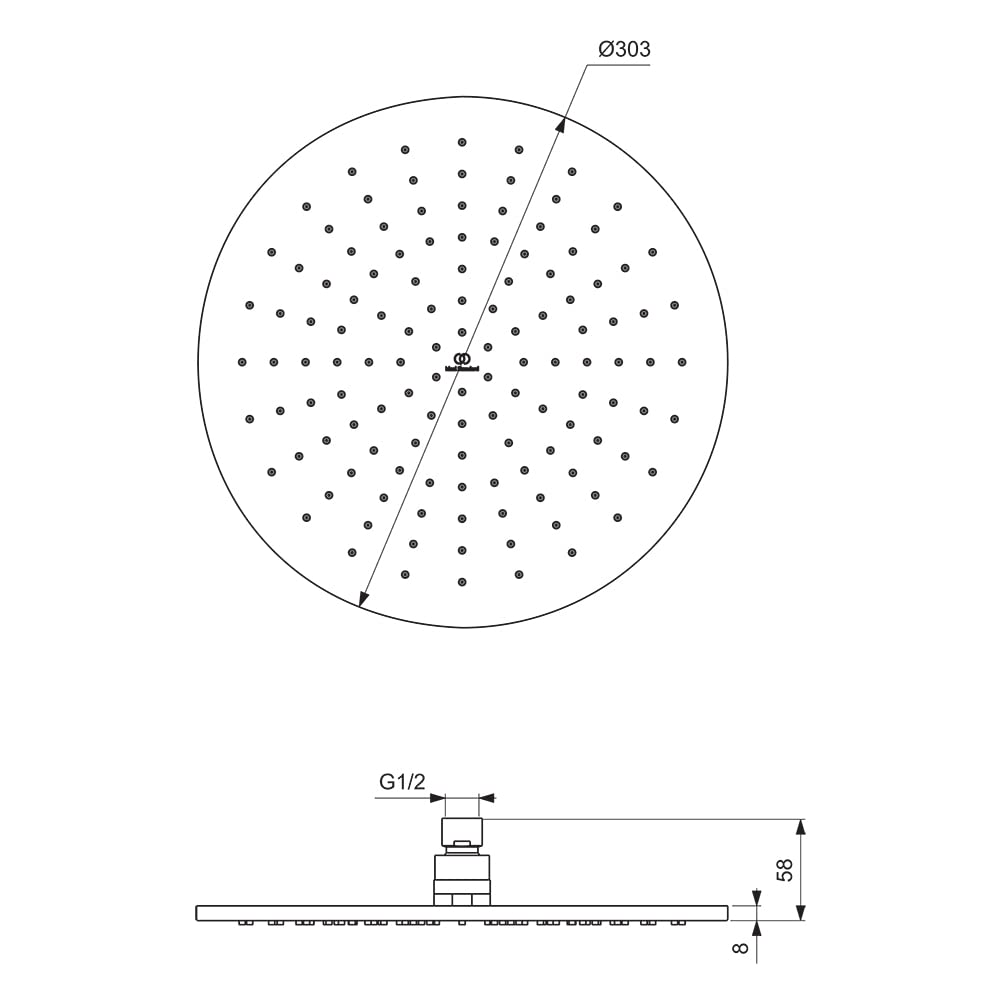 Ideal Standard - Idealrain Soffione a 1 funzione (effetto pioggia) Ø300mm, Nero seta