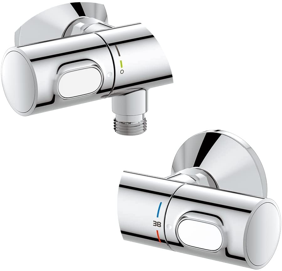 GROHE QUICKFIX, Precision Flow Miscelatore termostatico per doccia, con tecnologia Water Saving e GROHE Ecobutton, blocco di sicurezza a 38°,Cromo, 34840000