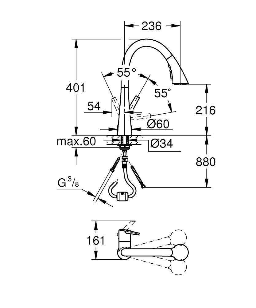 Grohe Zedra Standard Miscelatore Monocomando per Lavello, DN 15, Bocca C, Cromo 32294002