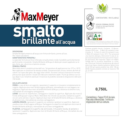 Maxmeyer Smalto All'Acqua Poliuretanico Brillante Turchese 0,75 L