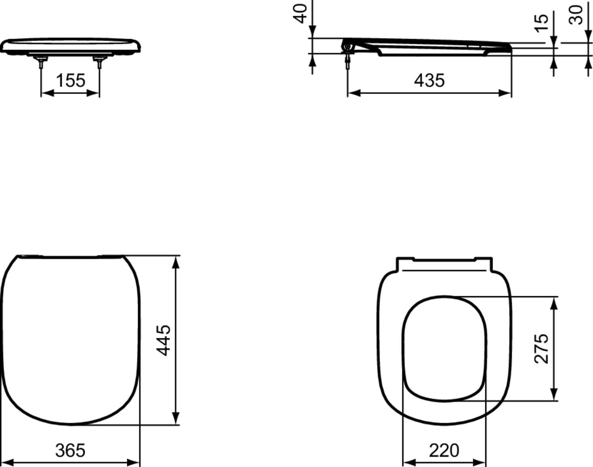 Ideal Standard - Tesi, Copriwater avvolgente a chiusura rallentata, Copri wc con cerniere in acciaio inox, Bianco