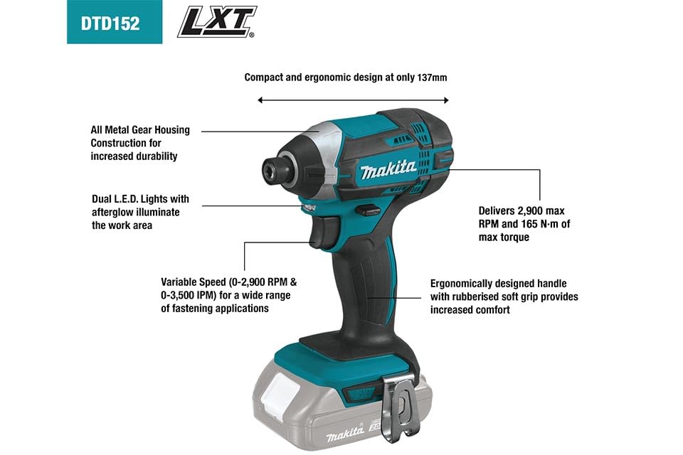 VISSEUSE À CHOCS MAKITA 18 V LI-ION 165 NM (MACHINE SEULE)- DTD152Z