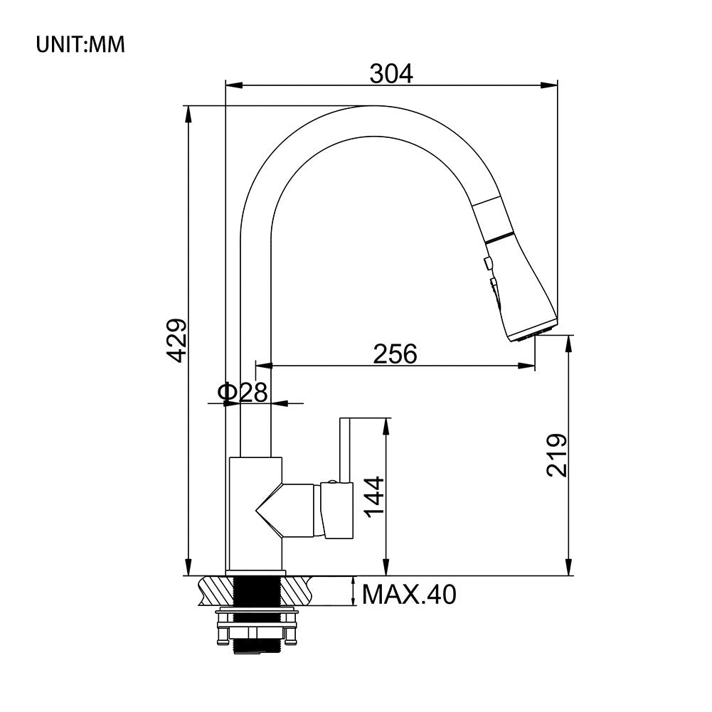 Ibergrif M22136 Rubinetto da Cucina Monocomando in Acciaio Inossidabile con Doccetta Estraibile, Beccuccio Girevole a 360° e Risparmio Idrico, Alta Pressione, Adatto per Lavello Cucina, 3/8 Pollici