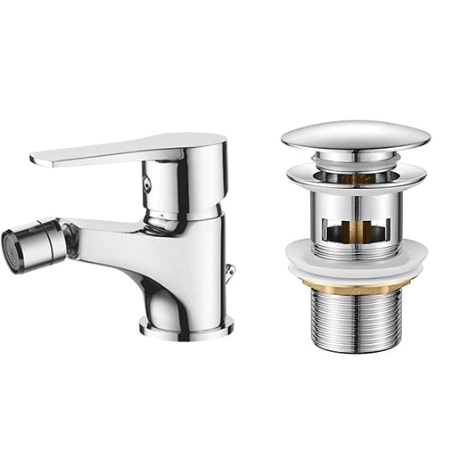 Ibergrif M20502 Cervello per Lavabo Scanalato Con Troppopieno, Tappo di Scarico Del Bagno A Scomparsa, Cromo, Argento, Grande Cap & M15057 Star, Miscelatore Bidet Bagno Monocomando