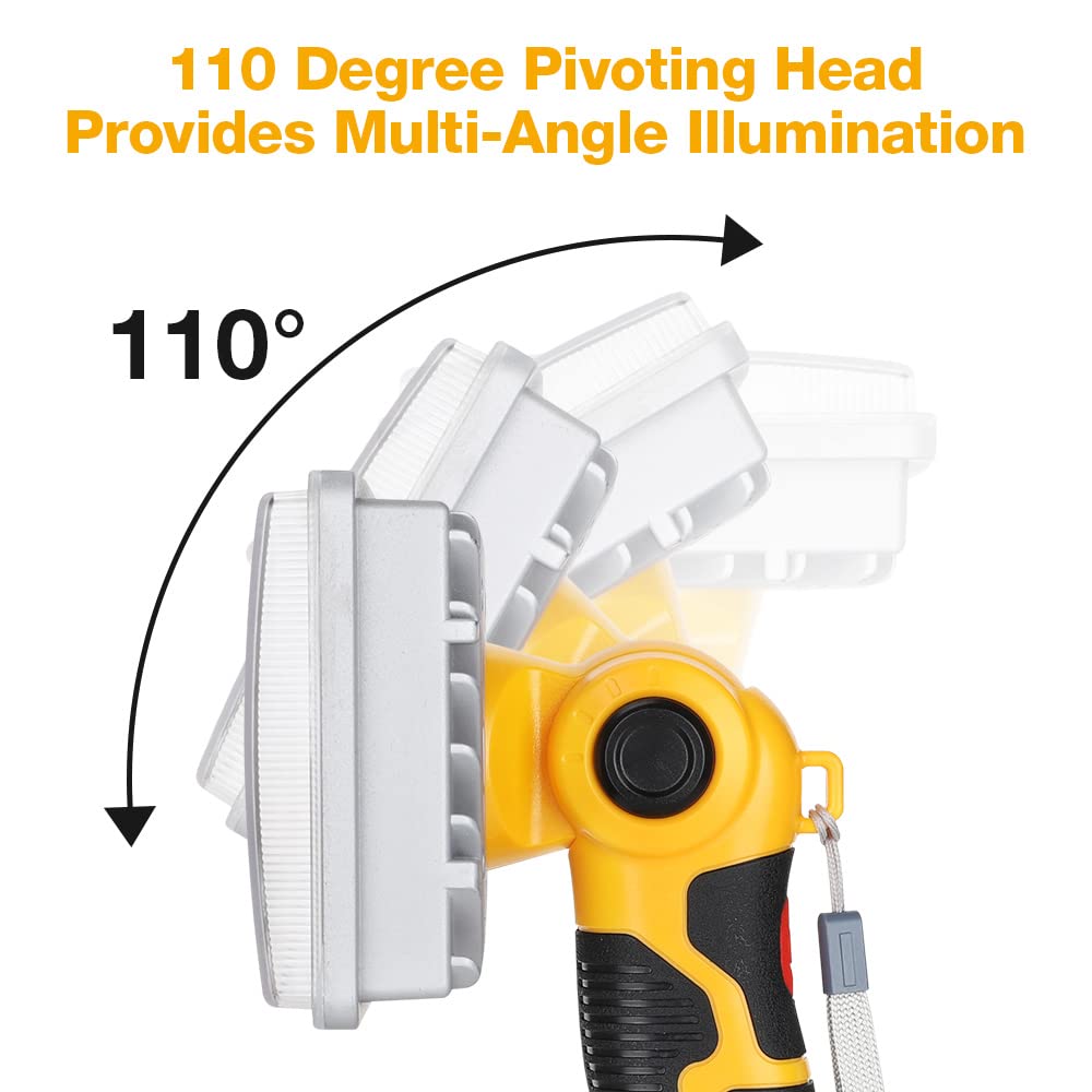 Faretto da lavoro a LED senza fili a lungo raggio con USB compatibile con Dewalt 18V batteria al litio, torcia da esterno multifunzione Hipoke 30W 3300LM, testa in lega di zinco girevole a 110 gradi